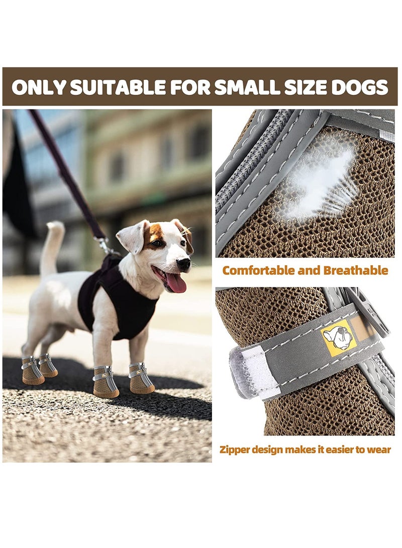 أحذية الكلب 4 قطعة رقم 2 المضادة للانزلاق ، نفاذية الهواء للماء أحذية الكلب ينطبق على الكلاب الصغيرة أحذية مخلب حامي مع انعكاس الضوء قابل للتعديل سستة الكلب المشي لمسافات طويلة أحذية تناسب سطح الطريق - Image 5